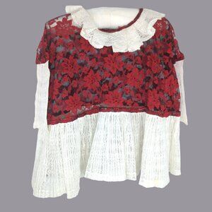 Antique Vintage Blouse Top Lace Red White Collectible